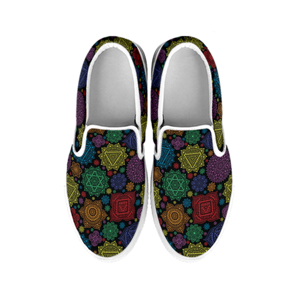 Seven Chakras Flowers Pattern Print White Slip On Shoes