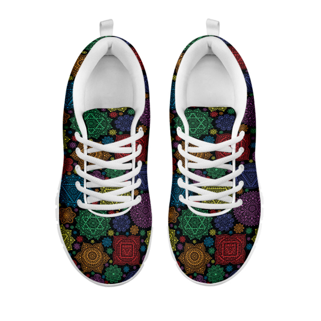 Seven Chakras Flowers Pattern Print White Sneakers