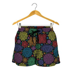 Seven Chakras Flowers Pattern Print Women's Shorts