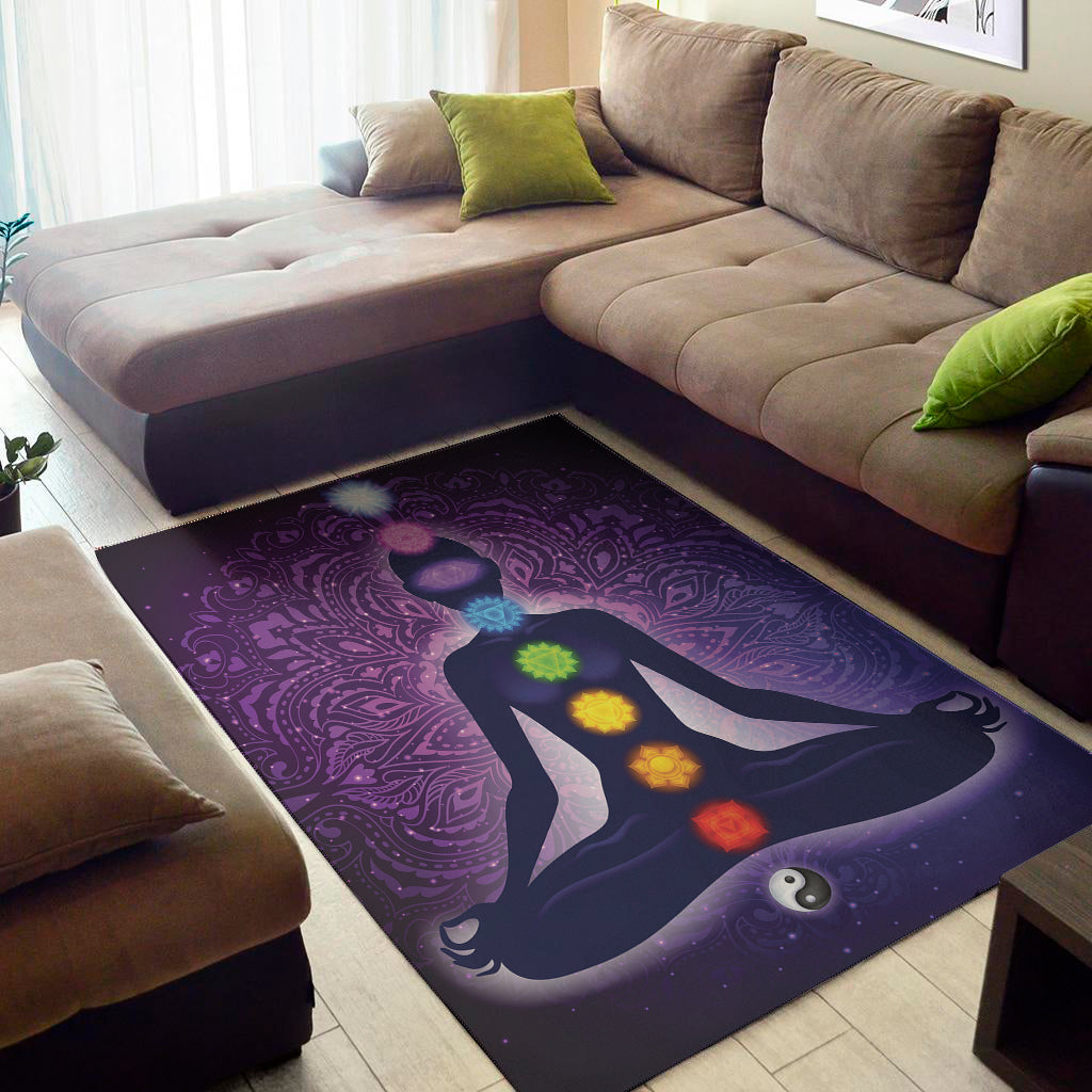 Seven Chakras Mandala Print Area Rug