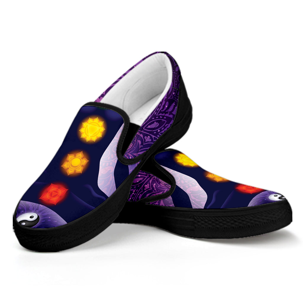Seven Chakras Mandala Print Black Slip On Shoes