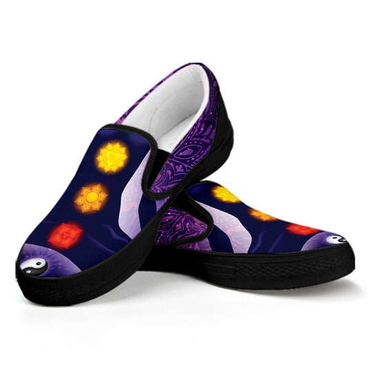 Seven Chakras Mandala Print Black Slip On Shoes