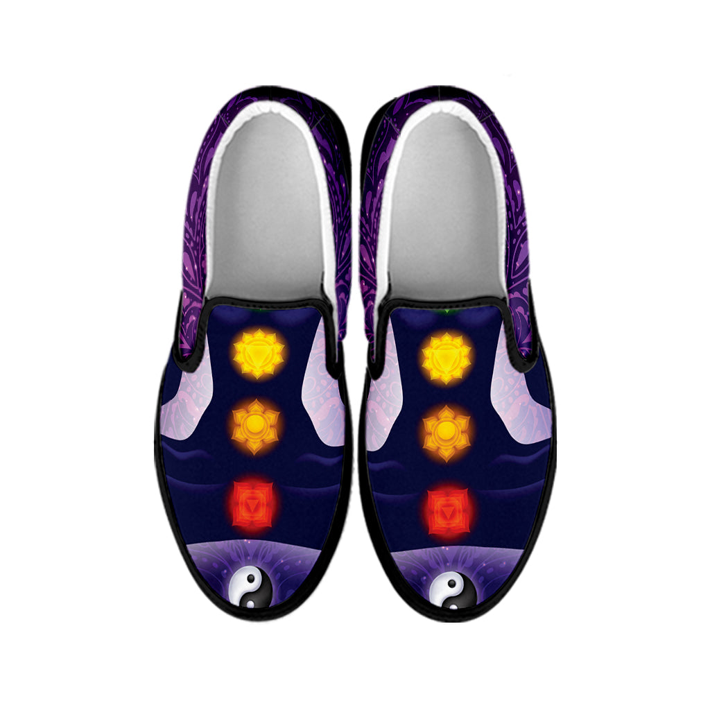 Seven Chakras Mandala Print Black Slip On Shoes