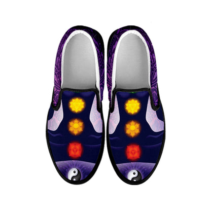 Seven Chakras Mandala Print Black Slip On Shoes