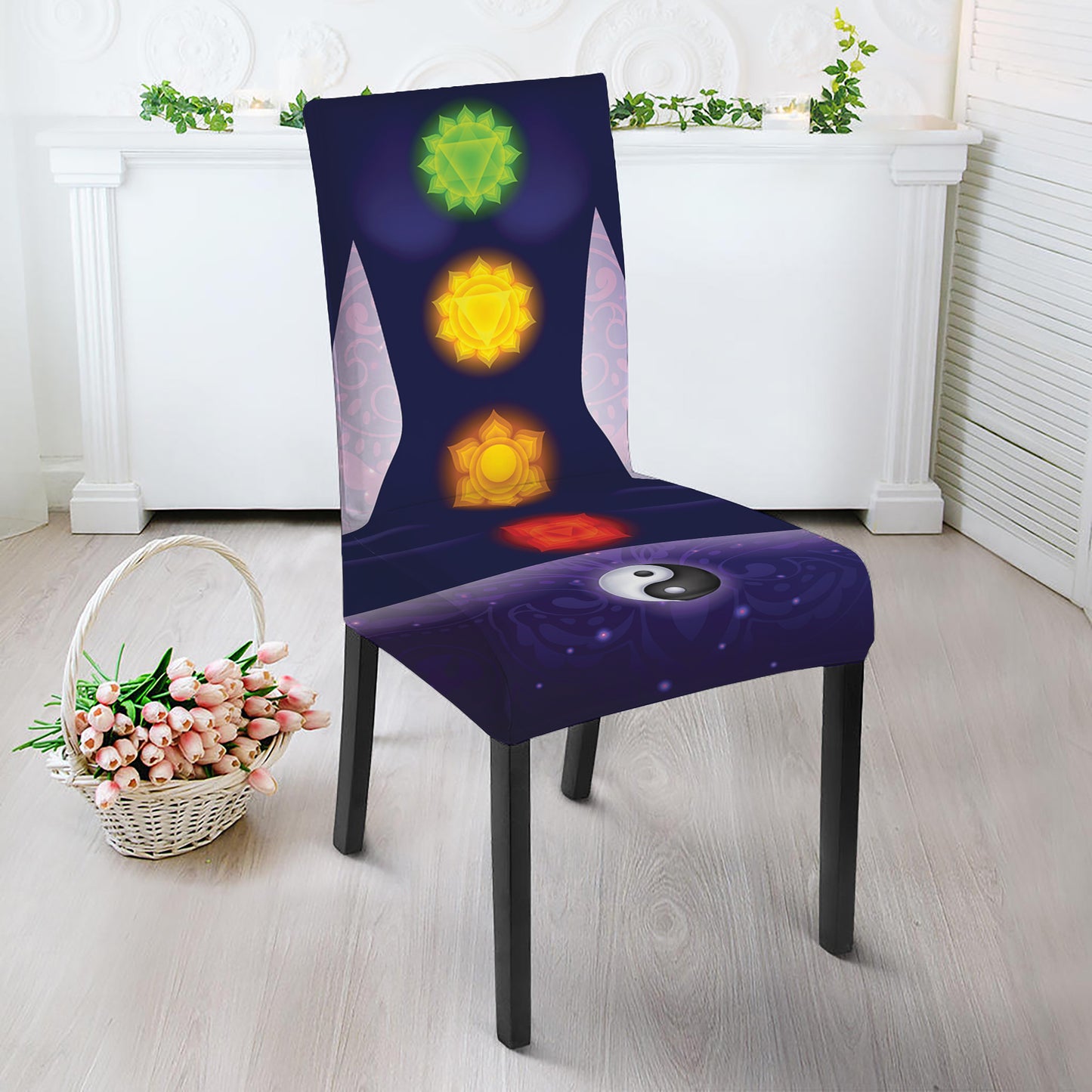 Seven Chakras Mandala Print Dining Chair Slipcover