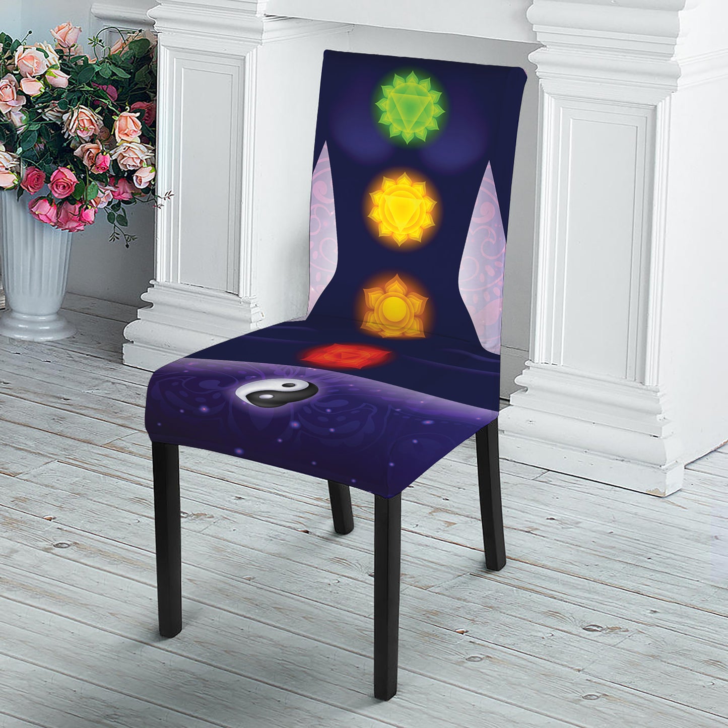 Seven Chakras Mandala Print Dining Chair Slipcover