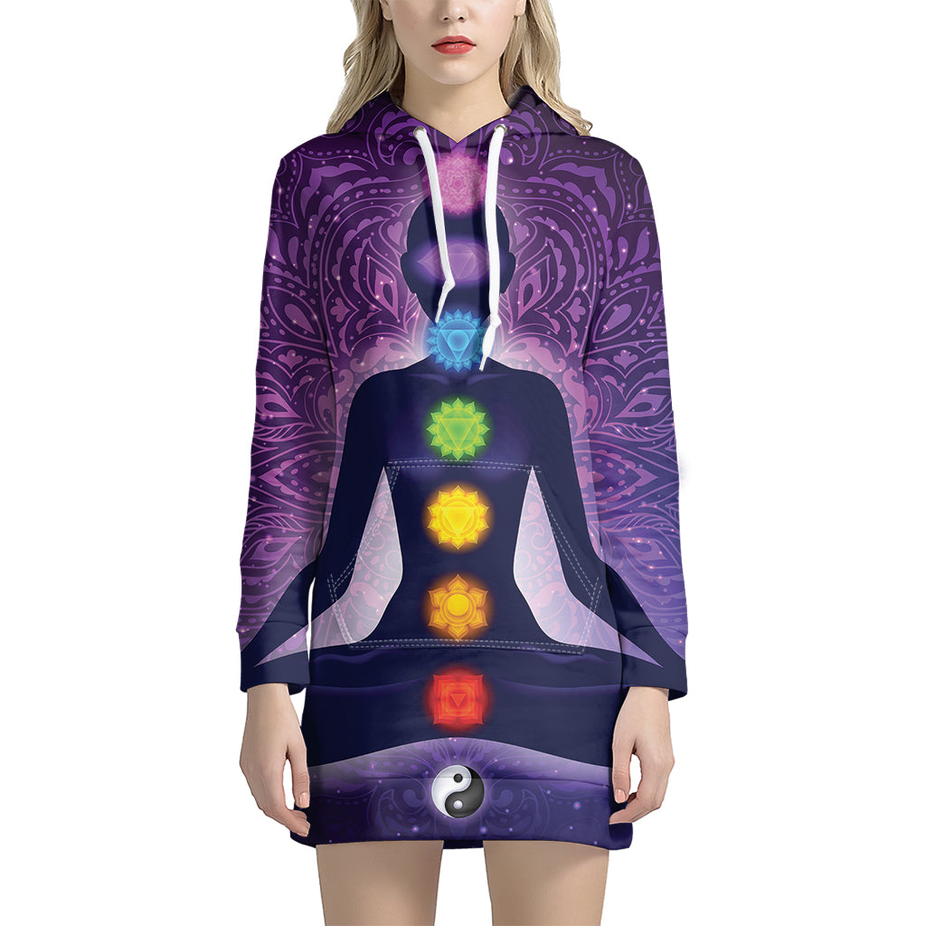 Seven Chakras Mandala Print Pullover Hoodie Dress