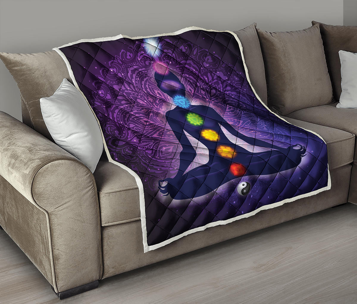 Seven Chakras Mandala Print Quilt