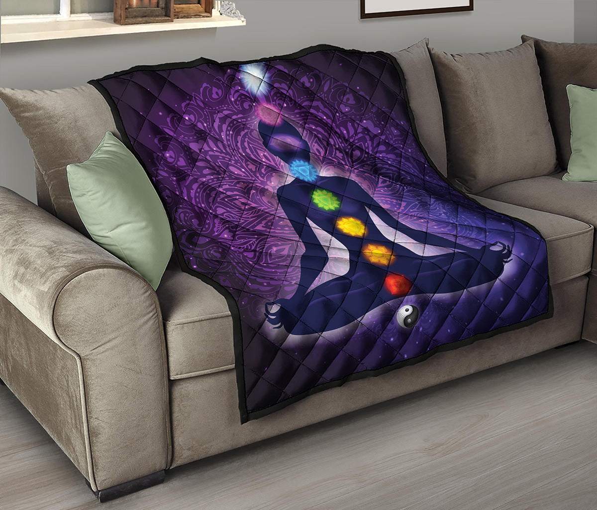 Seven Chakras Mandala Print Quilt