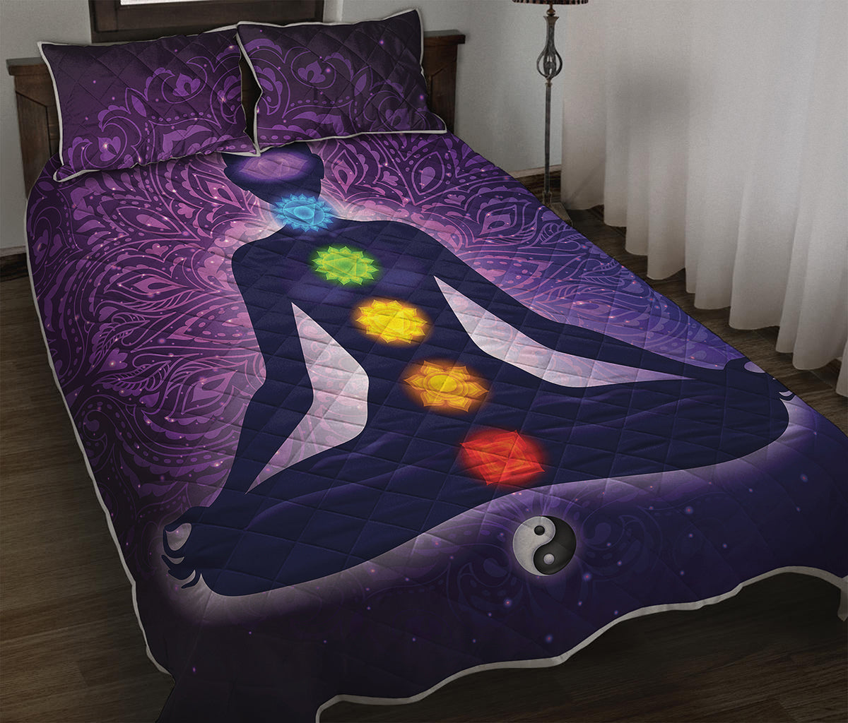 Seven Chakras Mandala Print Quilt Bed Set