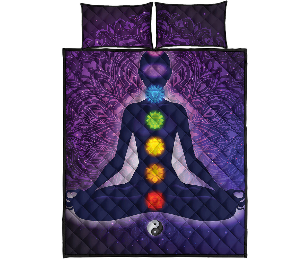Seven Chakras Mandala Print Quilt Bed Set
