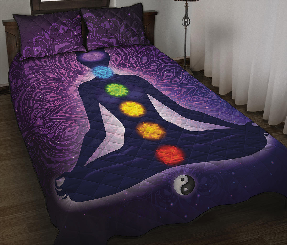 Seven Chakras Mandala Print Quilt Bed Set