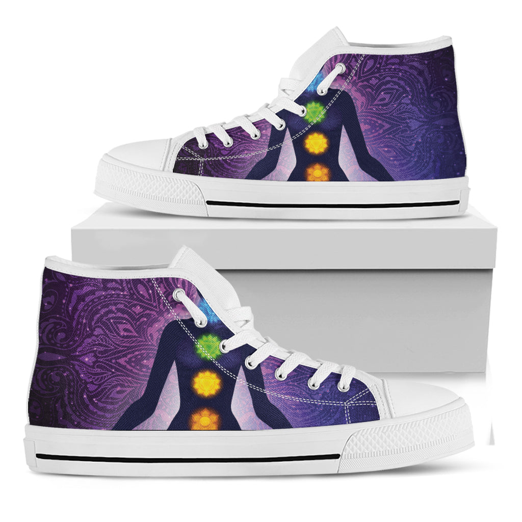 Seven Chakras Mandala Print White High Top Shoes