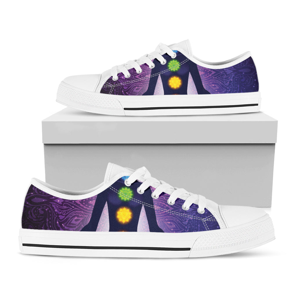 Seven Chakras Mandala Print White Low Top Shoes