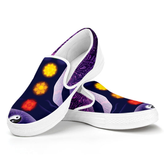 Seven Chakras Mandala Print White Slip On Shoes