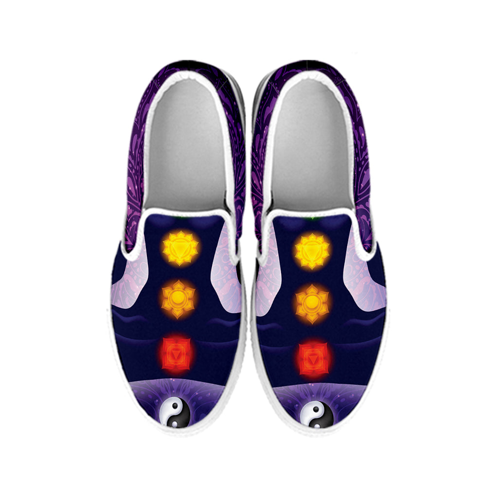 Seven Chakras Mandala Print White Slip On Shoes