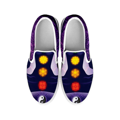 Seven Chakras Mandala Print White Slip On Shoes