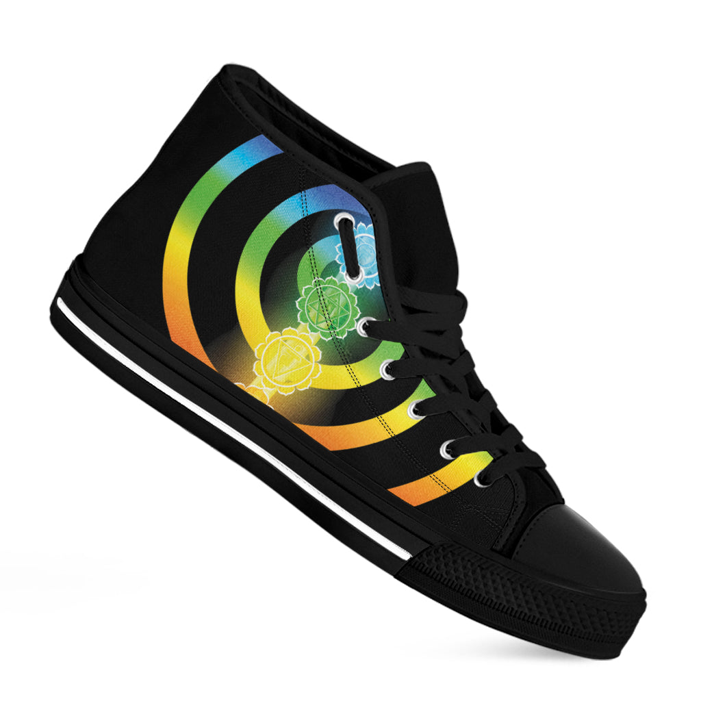 Seven Chakras Rainbow Of Life Print Black High Top Shoes