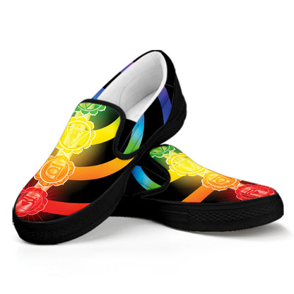 Seven Chakras Rainbow Of Life Print Black Slip On Shoes