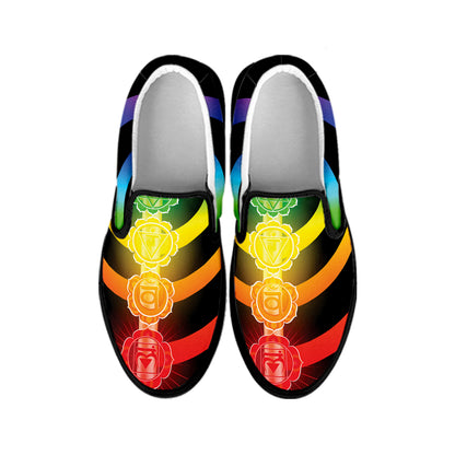 Seven Chakras Rainbow Of Life Print Black Slip On Shoes