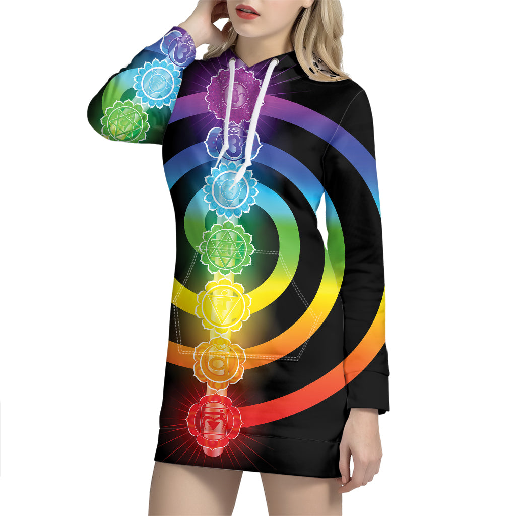 Seven Chakras Rainbow Of Life Print Pullover Hoodie Dress
