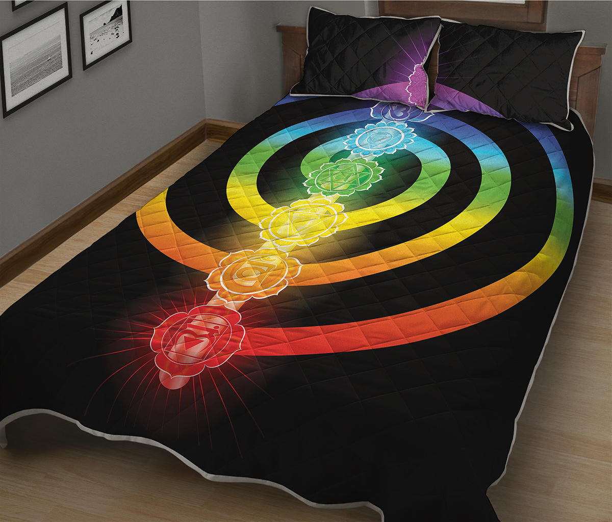 Seven Chakras Rainbow Of Life Print Quilt Bed Set