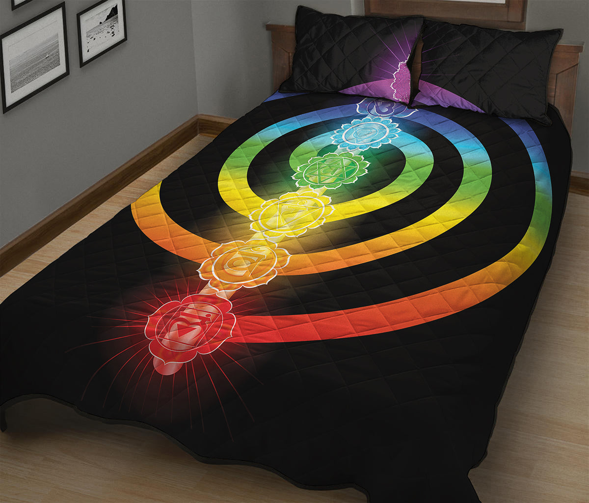Seven Chakras Rainbow Of Life Print Quilt Bed Set