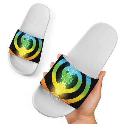 Seven Chakras Rainbow Of Life Print White Slide Sandals