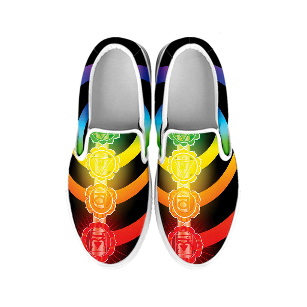 Seven Chakras Rainbow Of Life Print White Slip On Shoes