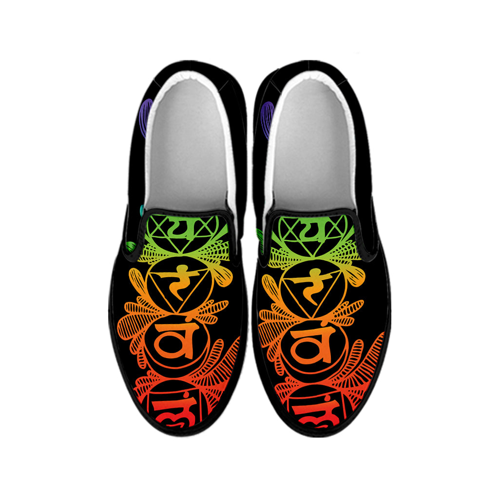 Seven Spiritual Chakras Print Black Slip On Shoes