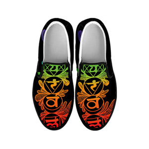 Seven Spiritual Chakras Print Black Slip On Shoes