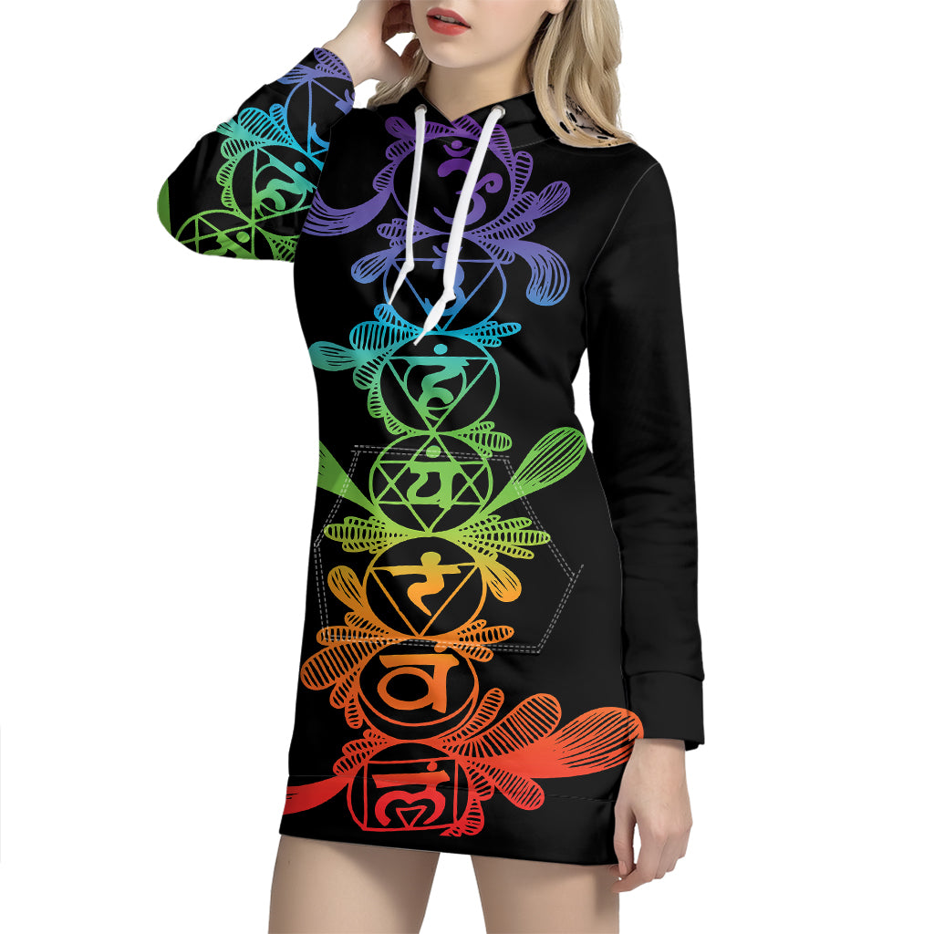 Seven Spiritual Chakras Print Hoodie Dress