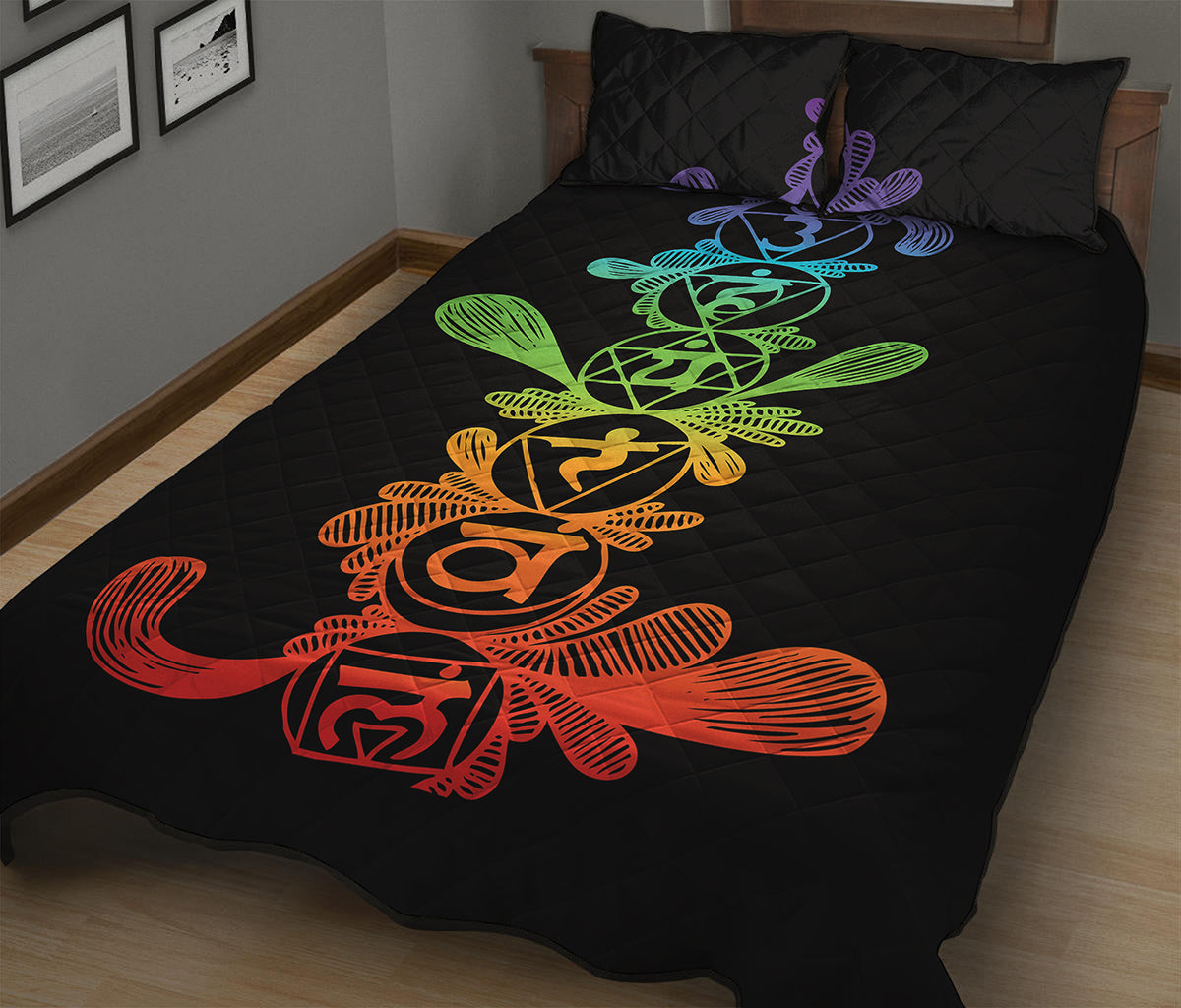 Seven Spiritual Chakras Print Quilt Bed Set