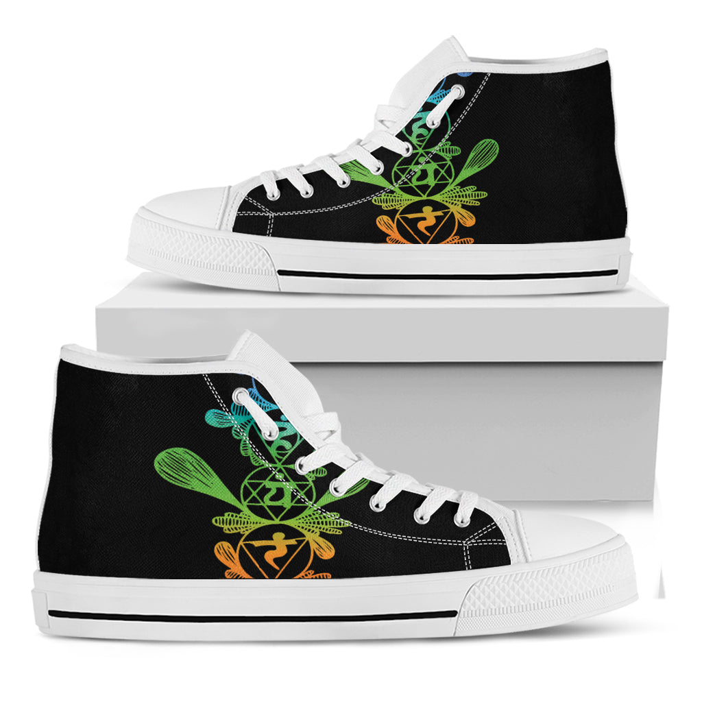 Seven Spiritual Chakras Print White High Top Shoes