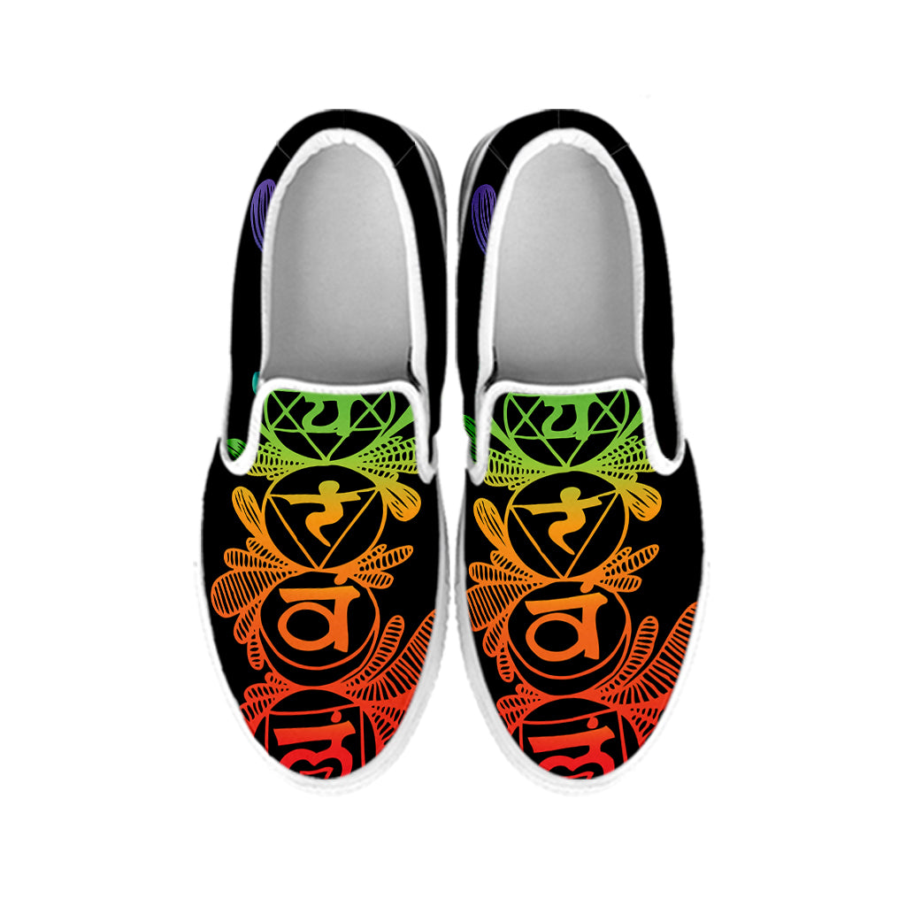 Seven Spiritual Chakras Print White Slip On Shoes