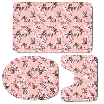 Shabby Chic Vintage Floral Print 3 Piece Bath Mat Set