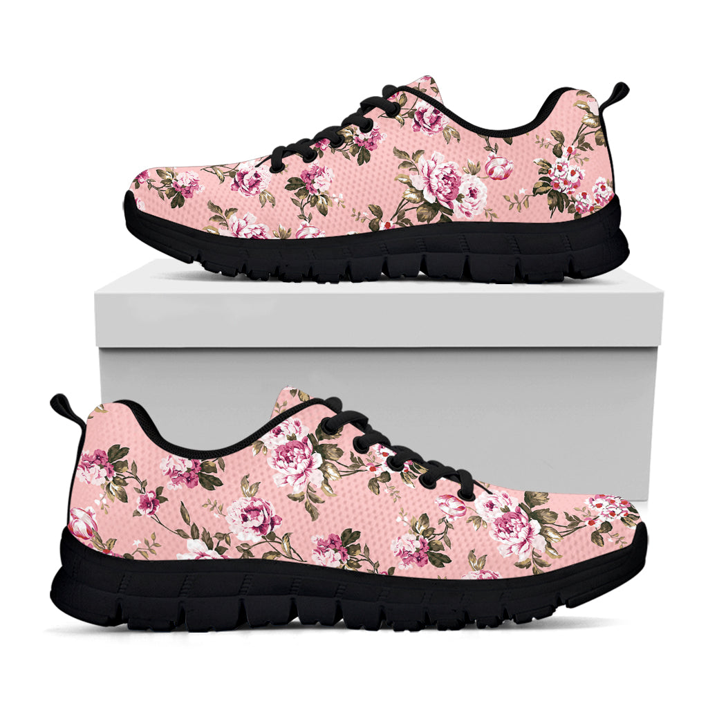Shabby Chic Vintage Floral Print Black Sneakers