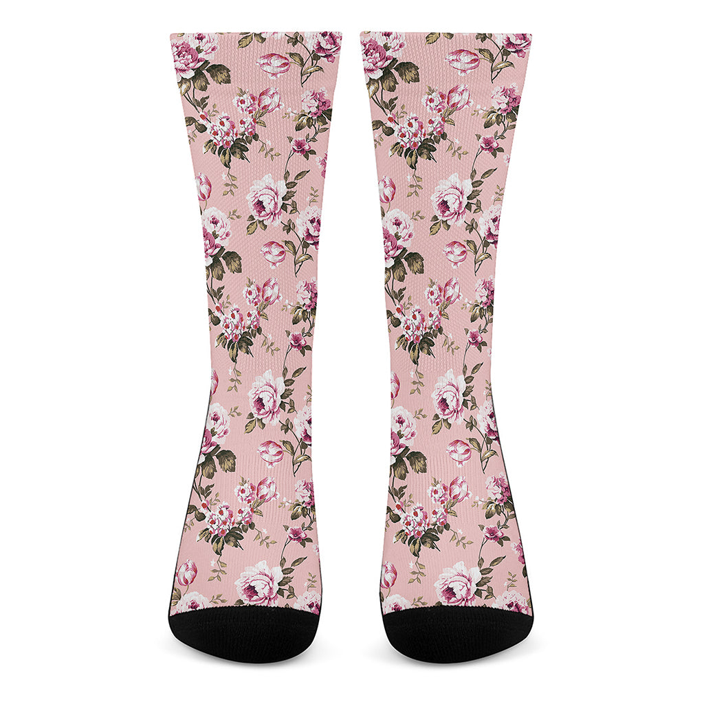 Shabby Chic Vintage Floral Print Crew Socks