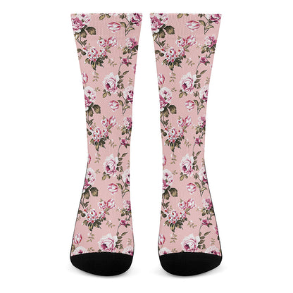 Shabby Chic Vintage Floral Print Crew Socks