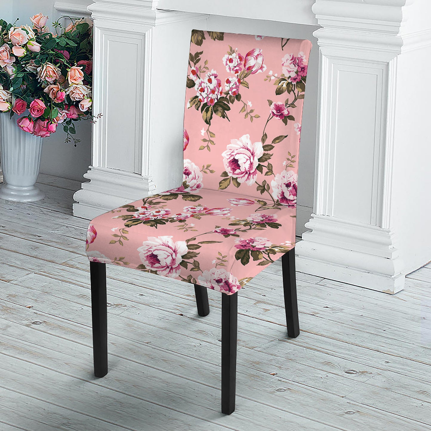 Shabby Chic Vintage Floral Print Dining Chair Slipcover