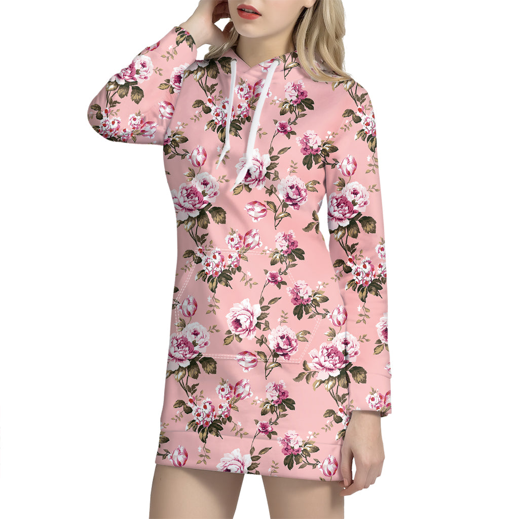 Shabby Chic Vintage Floral Print Hoodie Dress