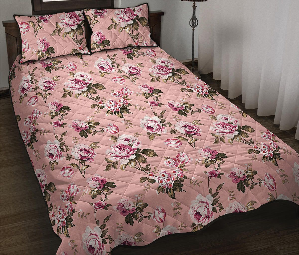 Shabby Chic Vintage Floral Print Quilt Bed Set