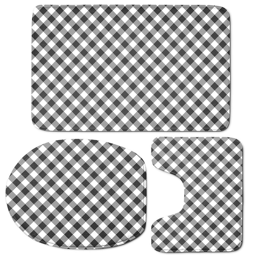 Shadow Grey And White Gingham Print 3 Piece Bath Mat Set