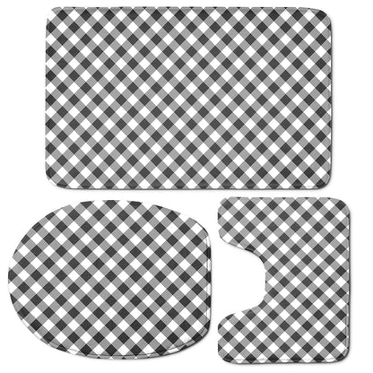 Shadow Grey And White Gingham Print 3 Piece Bath Mat Set