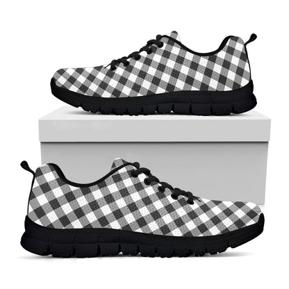 Shadow Grey And White Gingham Print Black Sneakers