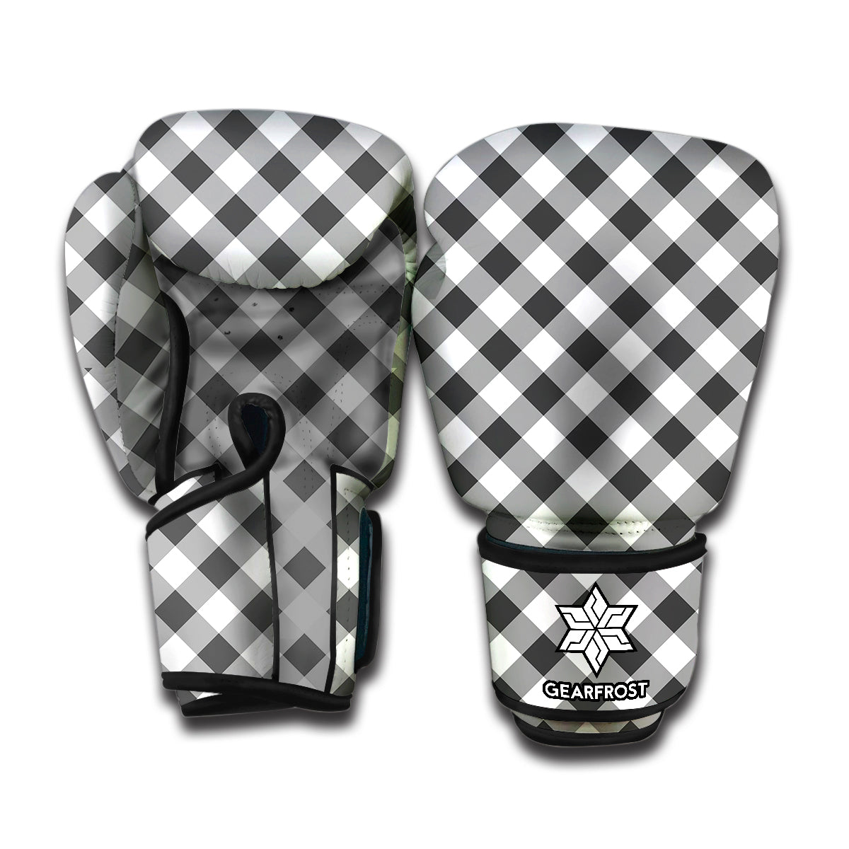 Shadow Grey And White Gingham Print Boxing Gloves