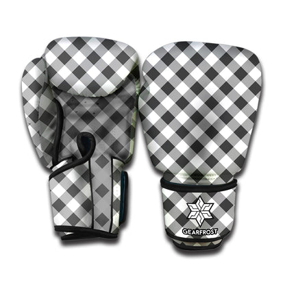 Shadow Grey And White Gingham Print Boxing Gloves