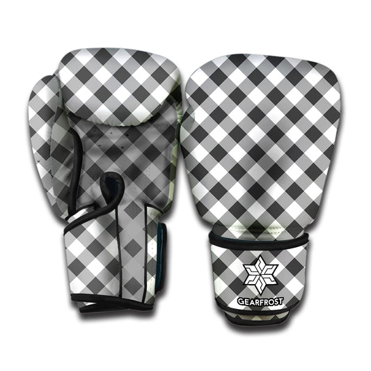 Shadow Grey And White Gingham Print Boxing Gloves