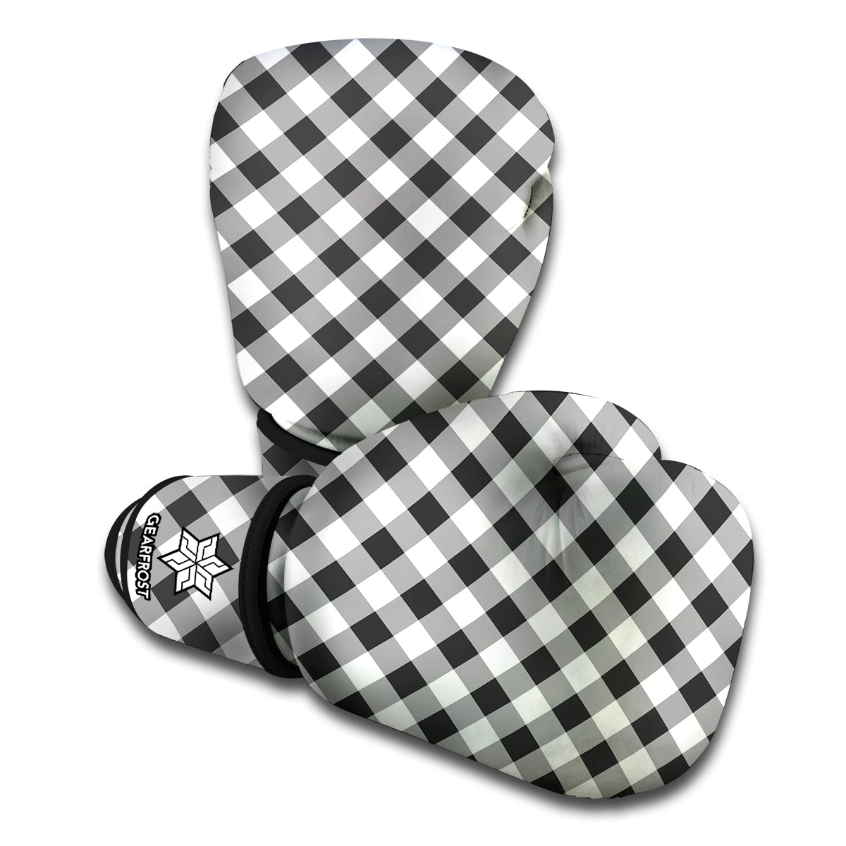 Shadow Grey And White Gingham Print Boxing Gloves