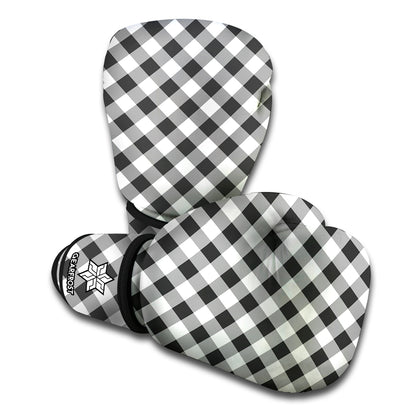 Shadow Grey And White Gingham Print Boxing Gloves